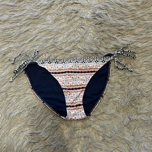 Margaritaville swim navy blue and orange design‎ tie side swimsuit bottoms